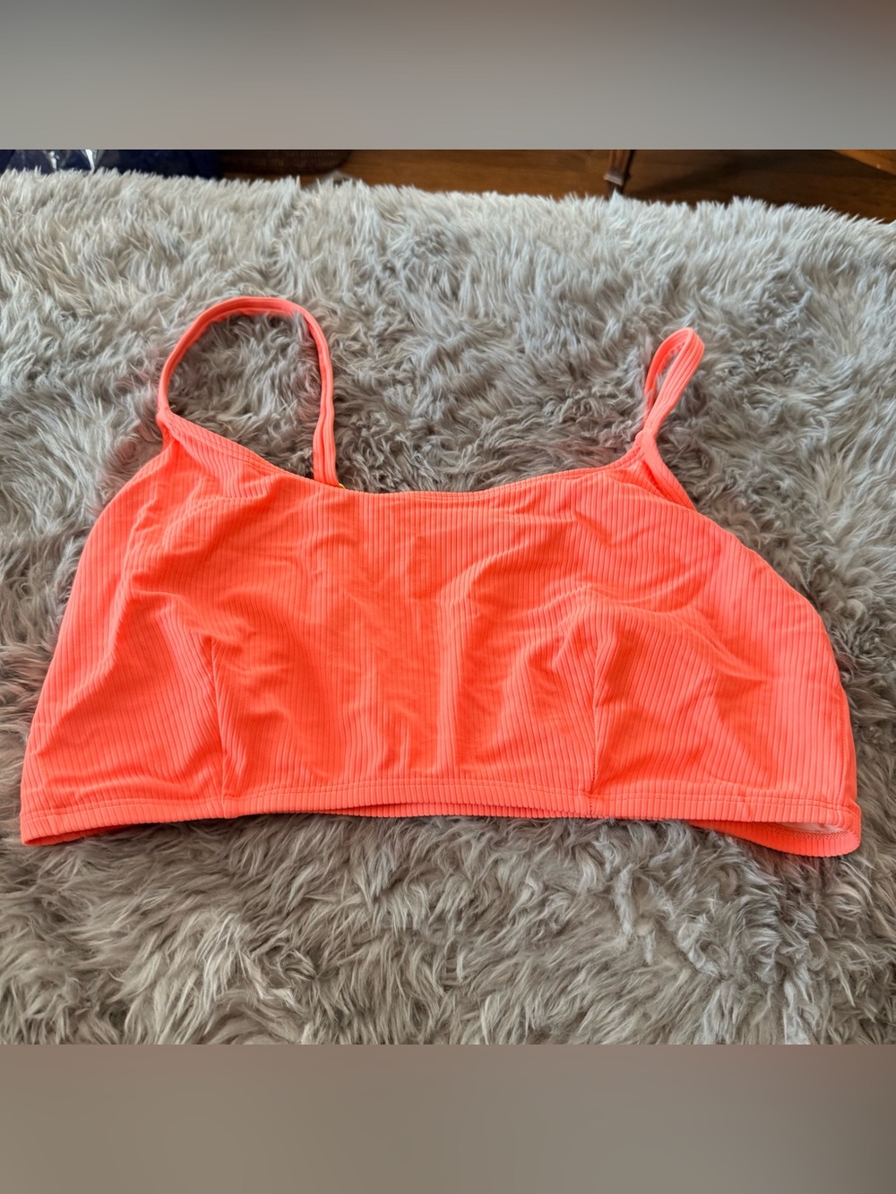 Curvy Beach neon coral rib scoop top 2x